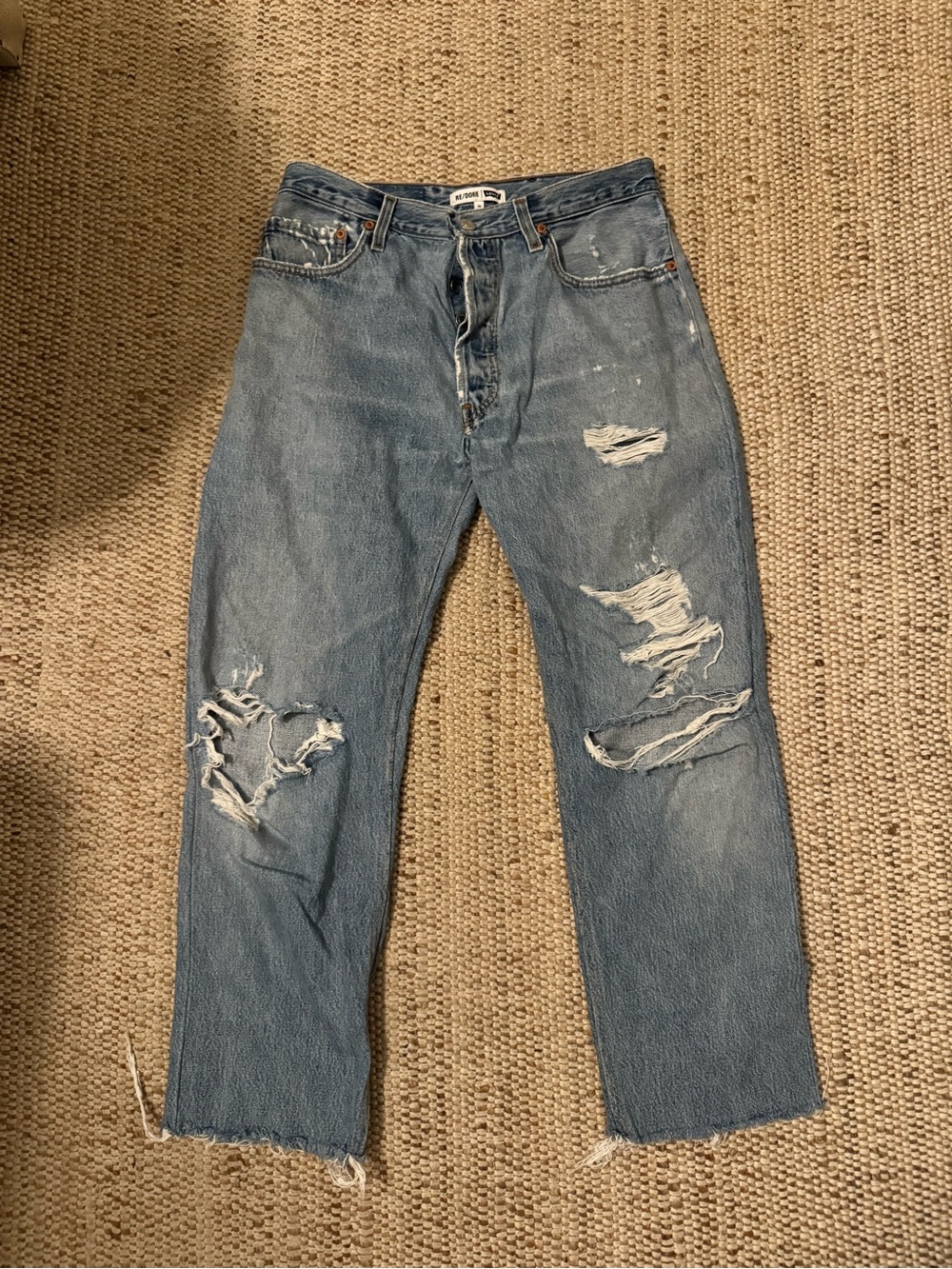 Levi's Distressed Straight Leg Jeans - Blue